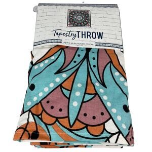 Tapestry Throw College Dorm Apartment 60in x 60 in Turquoise Coral New